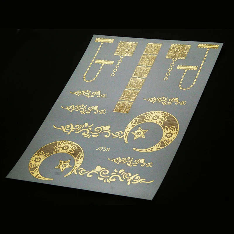 ملصقات وشم الحناء الذهبية المقاومة للماء للنساء على شكل زهرة وشم مزيف فوري لليد وشم مؤقت لمهرجان حفلات الزفاف