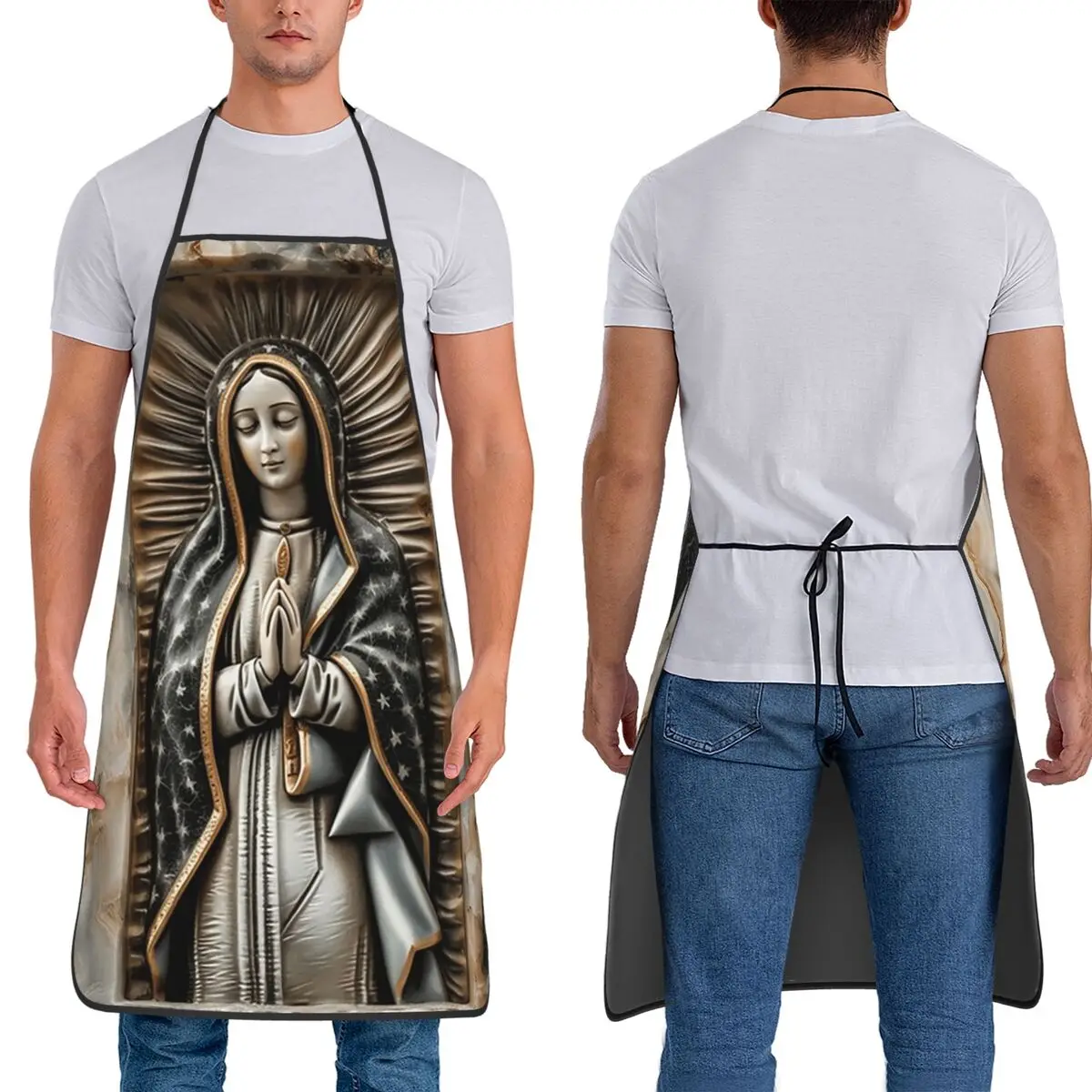 Guadalupe Virgin Mary With Flowers Apron Chef Cuisine Tablier Waterproof Bib Kitchen Cleaning Pinafore for Women Men Painting