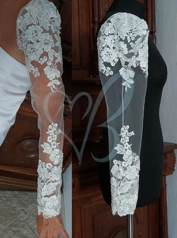 Lace Appliques Wedding Party Sleeves Covers Arm White Long Sleeve Bride Accessories