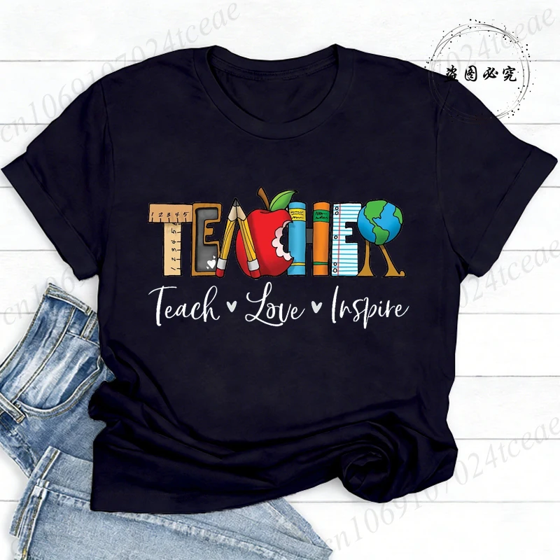 Inspirational Teacher T-Shirts, Teach Love Inspire Shirt, Back To School T-Shirts,Teacher Appreciation Shirt,short Sleeve Tees