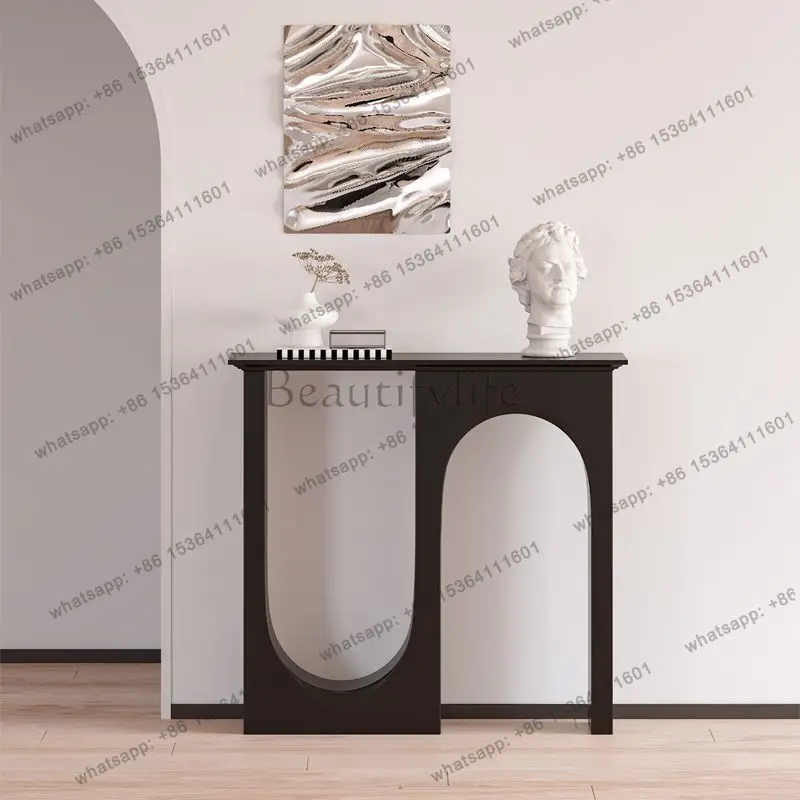 yj58 Italian light luxury black double arc entrance platform minimalist decoration French cream corridor entrance