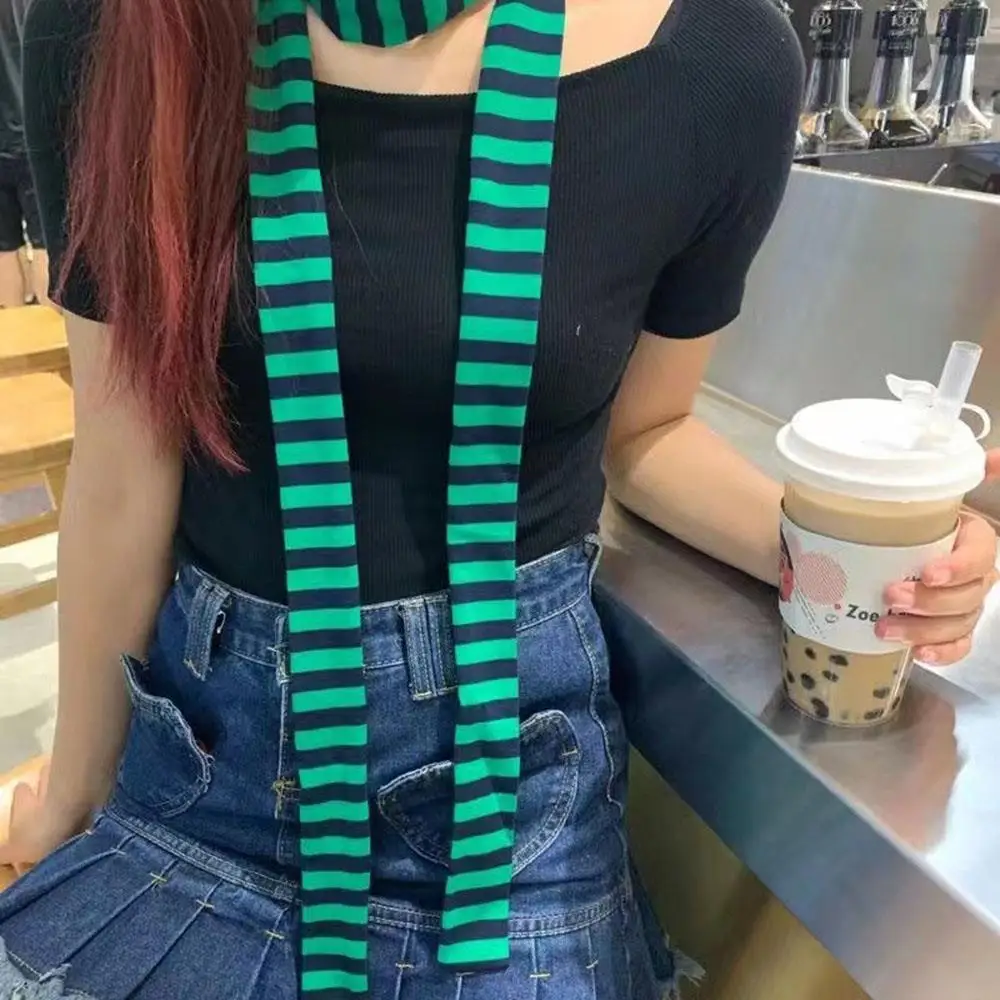 Fashion Harajuku Women Cotton Scarves Y2k Black Grey Colorful Stripe Narrow Long Scarves 180cm Long Decorative Neckerchief