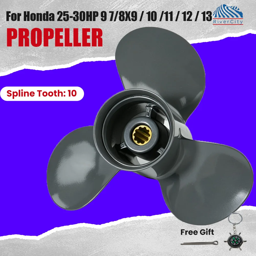 9 7/8x9/10/11/12/13 Outboard Propeller for Honda 25HP 30HP Boat Aluminum Alloy Screw 3 Blade 10 Spline Marine Engine Part