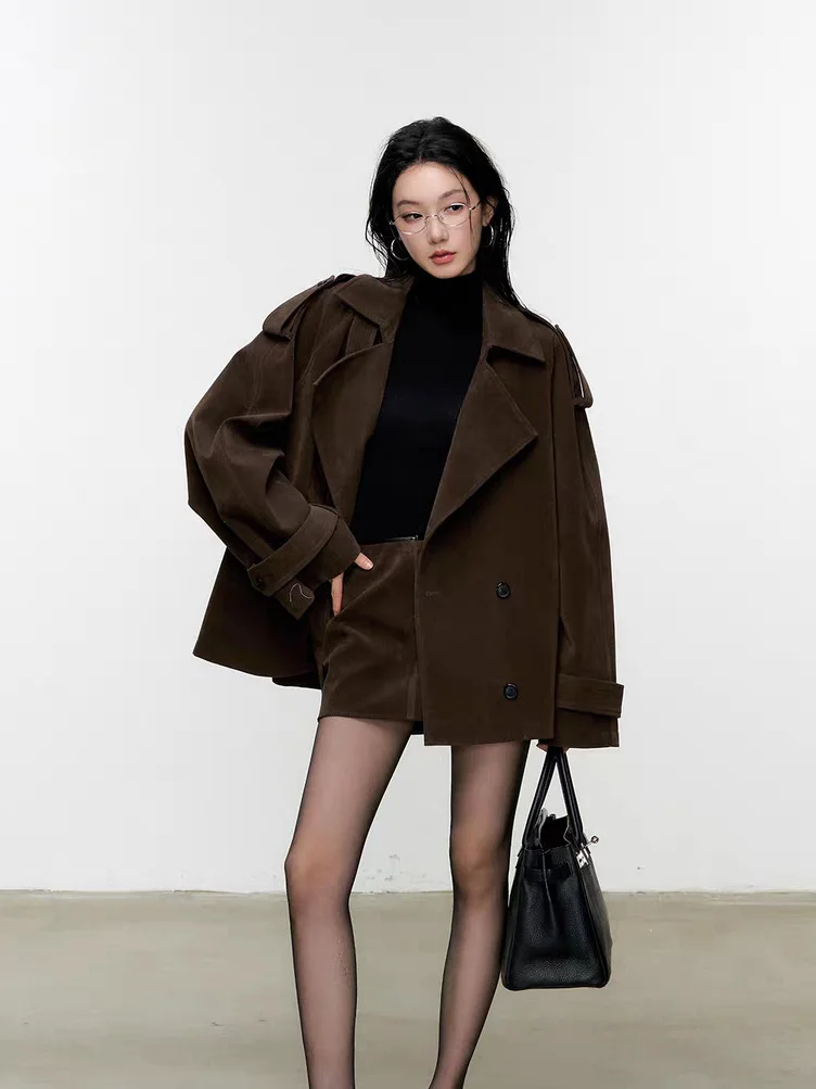 

Bomber Jackets Womens Jacket Girls Autumn Suede Ruffles Decorative Gentle Waistband Classical European Style Formal OL Chic Warm