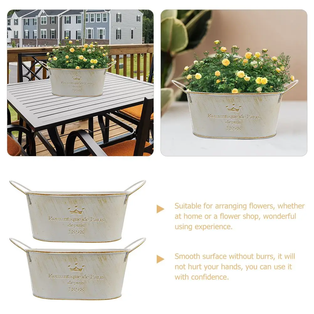 

2 Pcs Iron Flower Pot Retro Desktop Bucket Vase Storage Plant Holder Smooth Surface Compact Size Easy to Move for Flowers