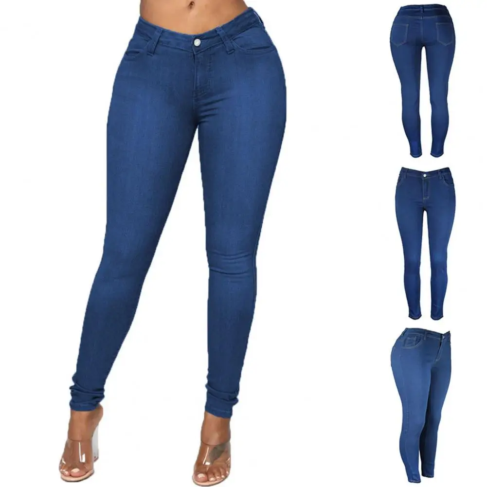Coole Bleistift hosen tragen widerstands fähige Slim Fit Skin-Touch Taschen mit mittlerer Taille Frauen Jeans Frauen Jeans hoch elastisch