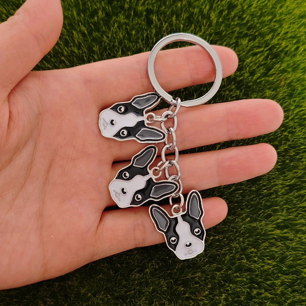 Cute Papillon Dog Keychain Dalmatian Key Ring Boston Terrier Lover Funny Gift