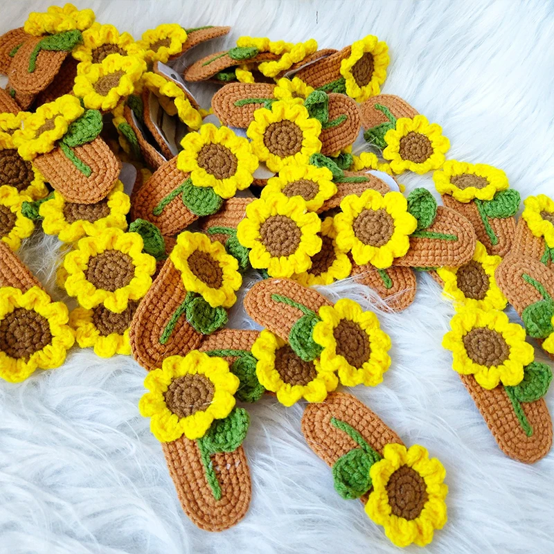 Handmade Crochet Hair Clip Cute Sunflower Cartoon Flower Hairpin Girl Wool Knitting Headwear Barrettes Children Hair Accessories