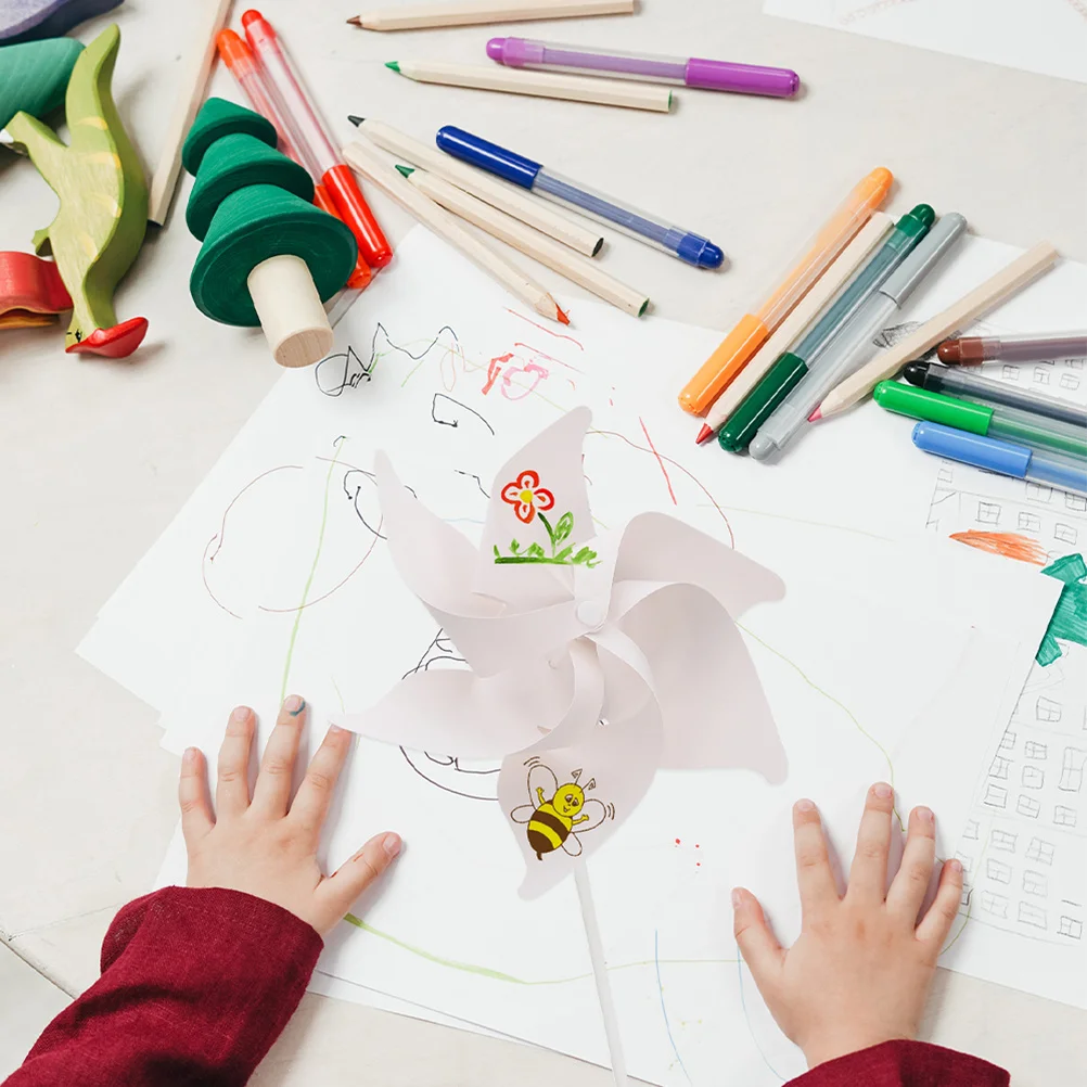 20 قطعة من عجلات الدبابيس الورقية الفارغة رسم يدوي للأطفال للأنشطة الخارجية هدايا تلوين تعليمية دولاب الهواء غير المكتمل للإبداع