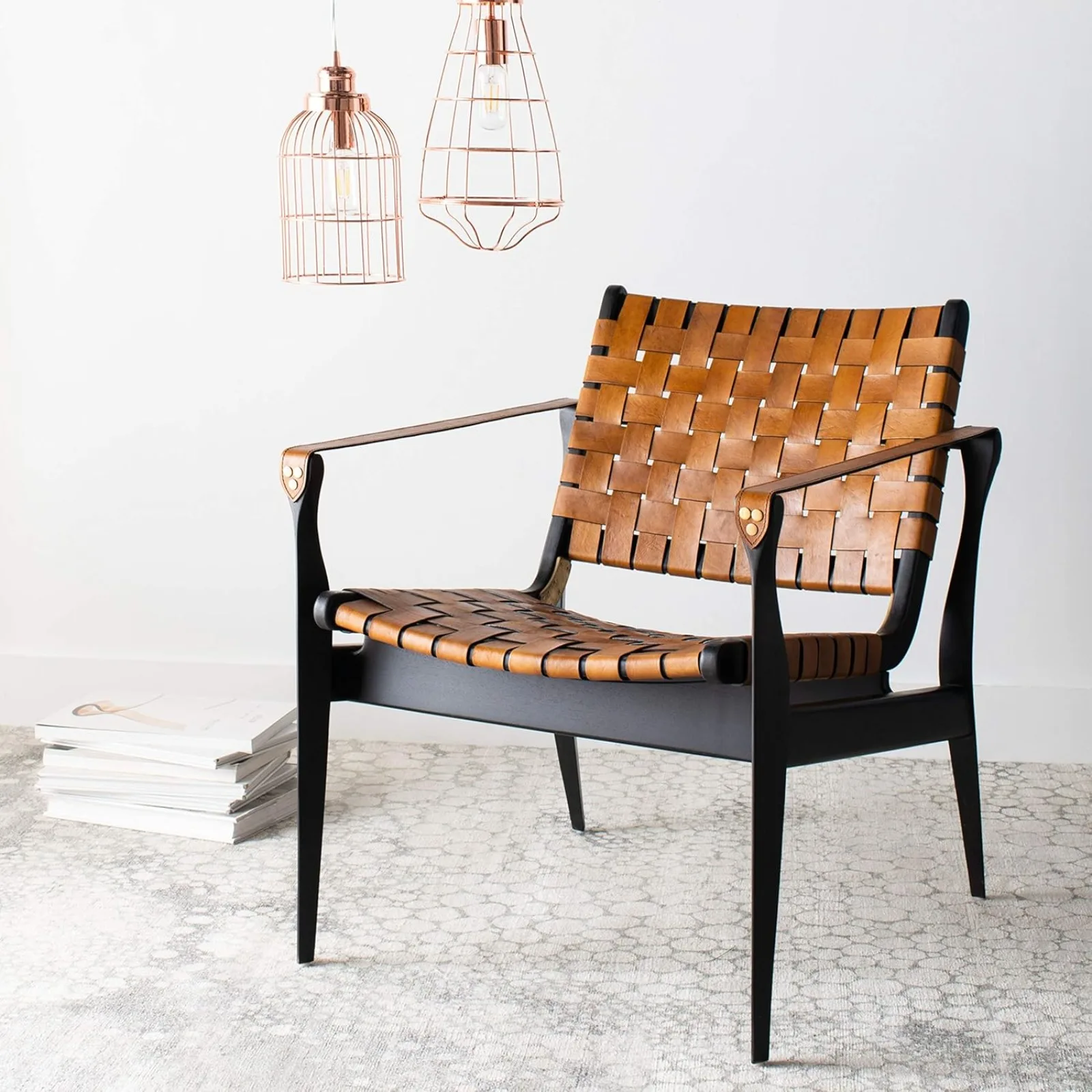 US   Couture Dilan Brown and Black Woven Leather Safari Chair