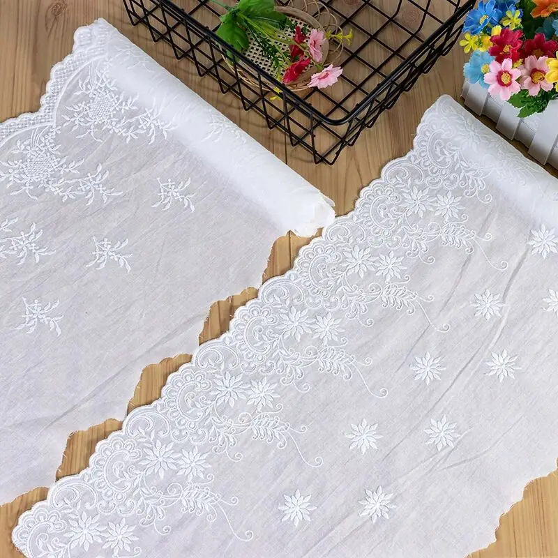 Exquisite White Embroidery Flowers Lace Applique Tulle Mesh Cotton Fabric Ribbon Wedding Dress Head Veil Sewing Accessories