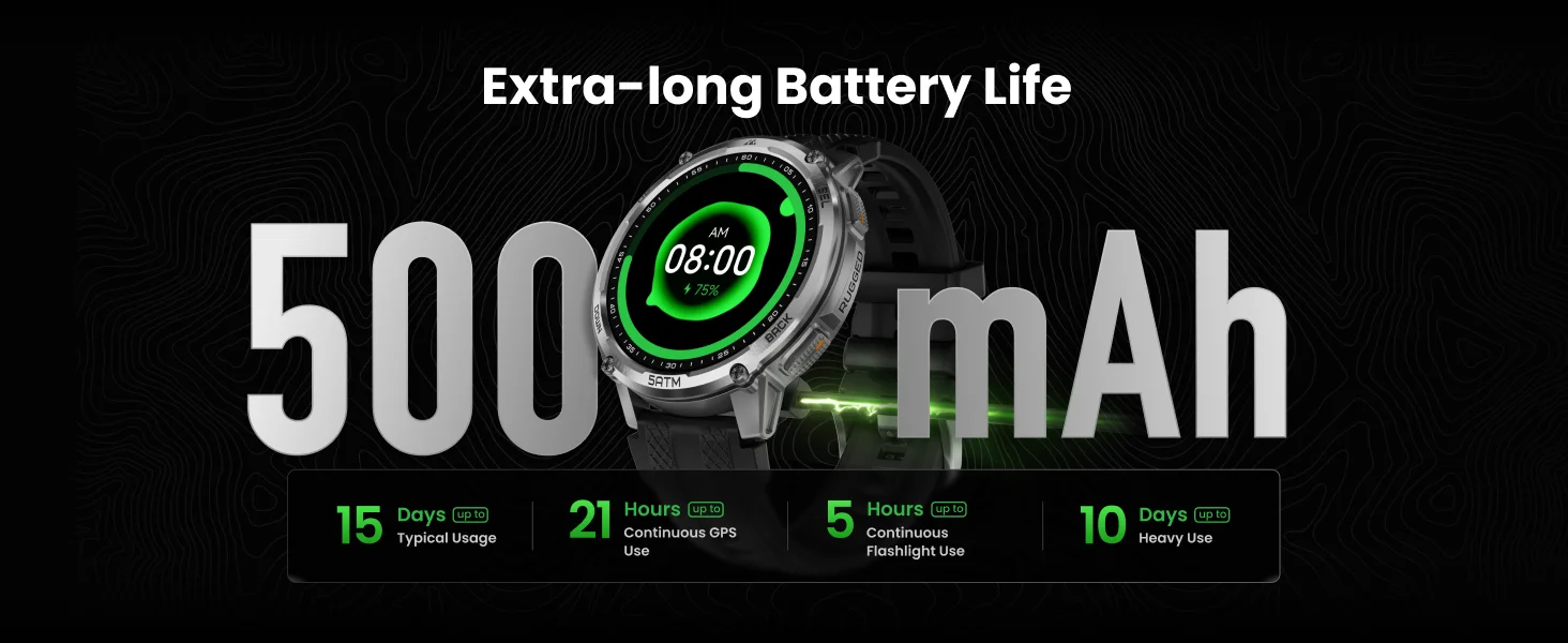 2026 KOSPET TANK T4C 5ATM Wasserdichte Smartwatch für Herren Robustes Militärdesign mit GPS Eingebaute Taschenlampe Gesundheitsüberwachung – Detail 8