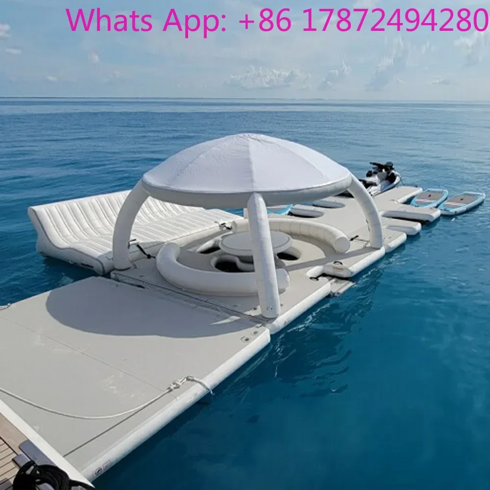 

Inflatable Dock Deck Floating Platform PVC Floating Cabana Sofa Water Loung Raft Inflatable Floating Island With Tent