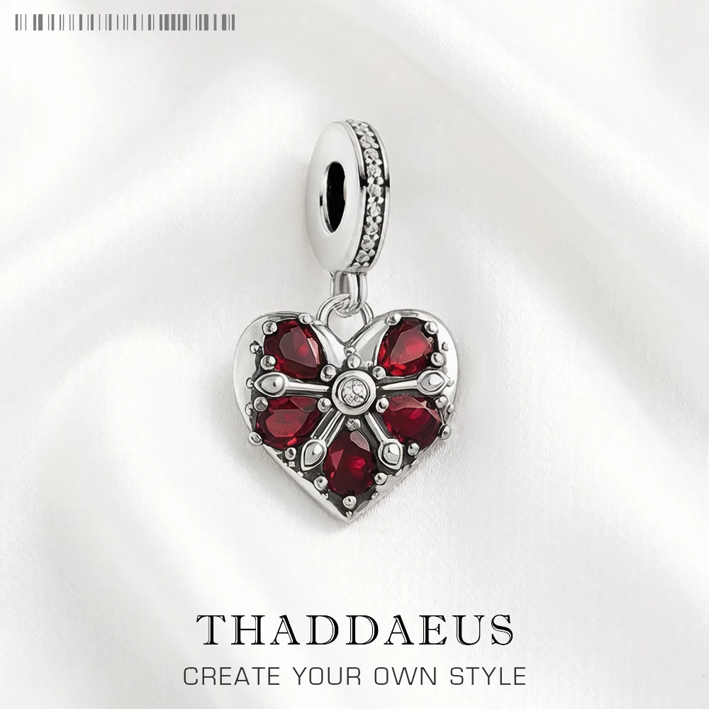 Vintage-Herz-Anhänger-Charm für die Schmuckherstellung, rote Farbe, romantische Liebe, 925er Sterlingsilber, Geschenk für Frauen