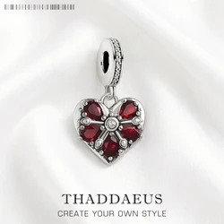 Vintage Heart Pendants Charm For Jewelry Making Red Color Romantic Love 925 Sterling Silver Gift For Women