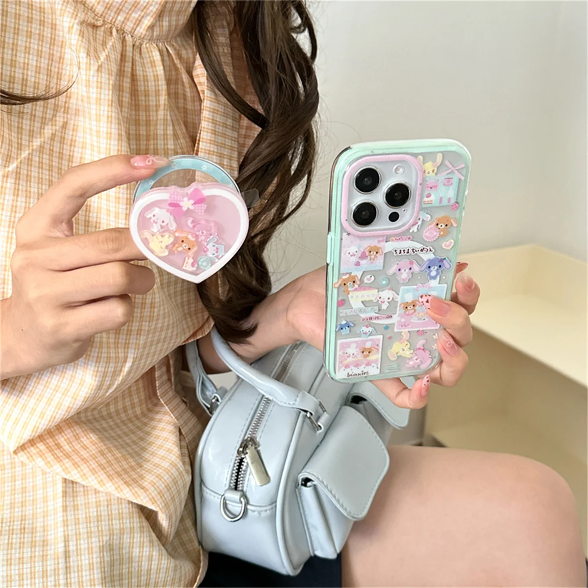 

Kawaii Cartoon Rabbit Magnetic Phone Case For iPhone 16 Pro 15 13 14 Pro Max Cover with Stand Holder For Magsafe Cases Funda