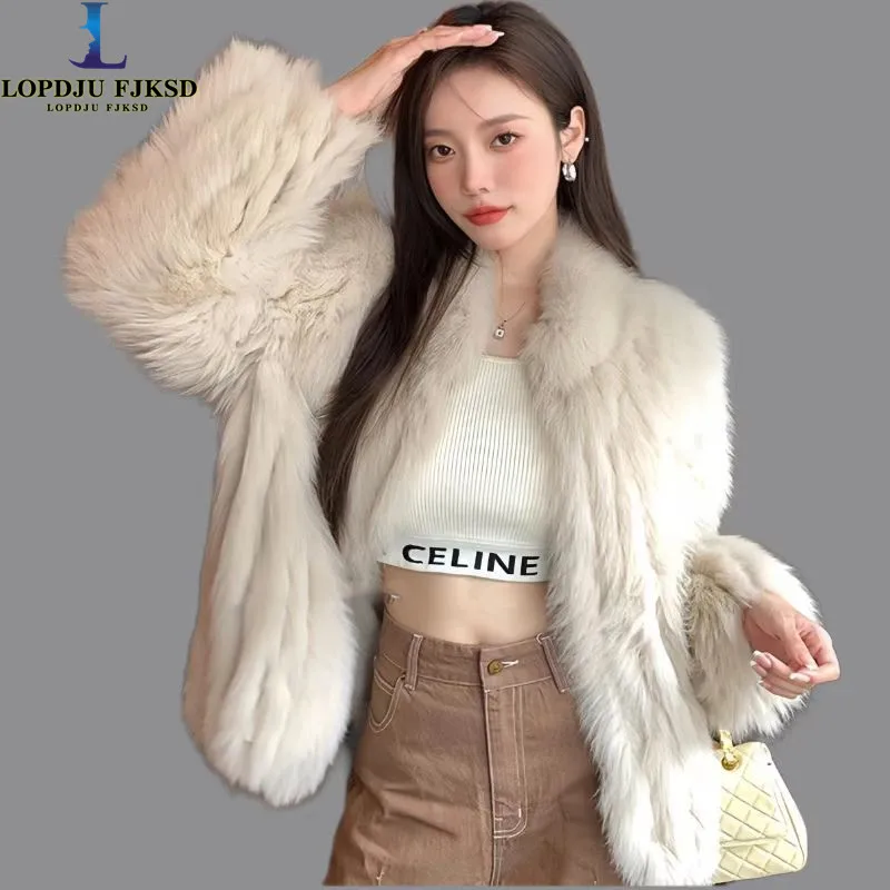 

Women's Faux Fox Fur Coats,Covered Button Jacket, Female Loose Thick Warm Clothes, High Quality,O-Neck, New, Winter