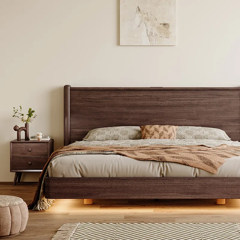 

Двуспальная кровать из черного ореха для главной спальни, полностью из массива дерева, 1,8 м.