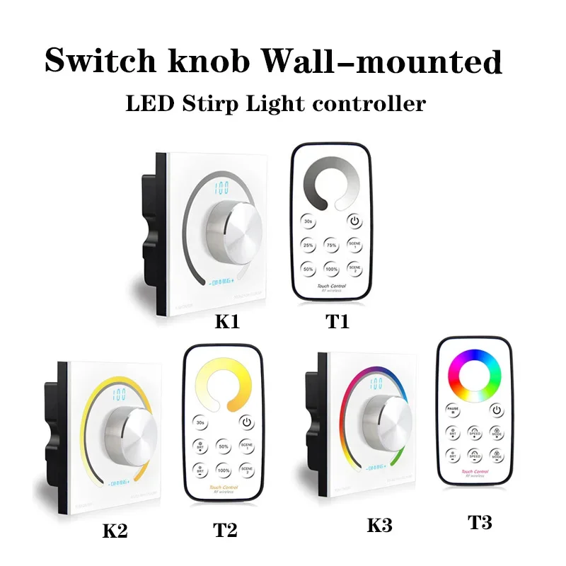 

DC12V 24V Switch knob Wall-mounted LED Stirp Light controller single color/CCT/RGB Rotary Dimmer & Wireless Remote