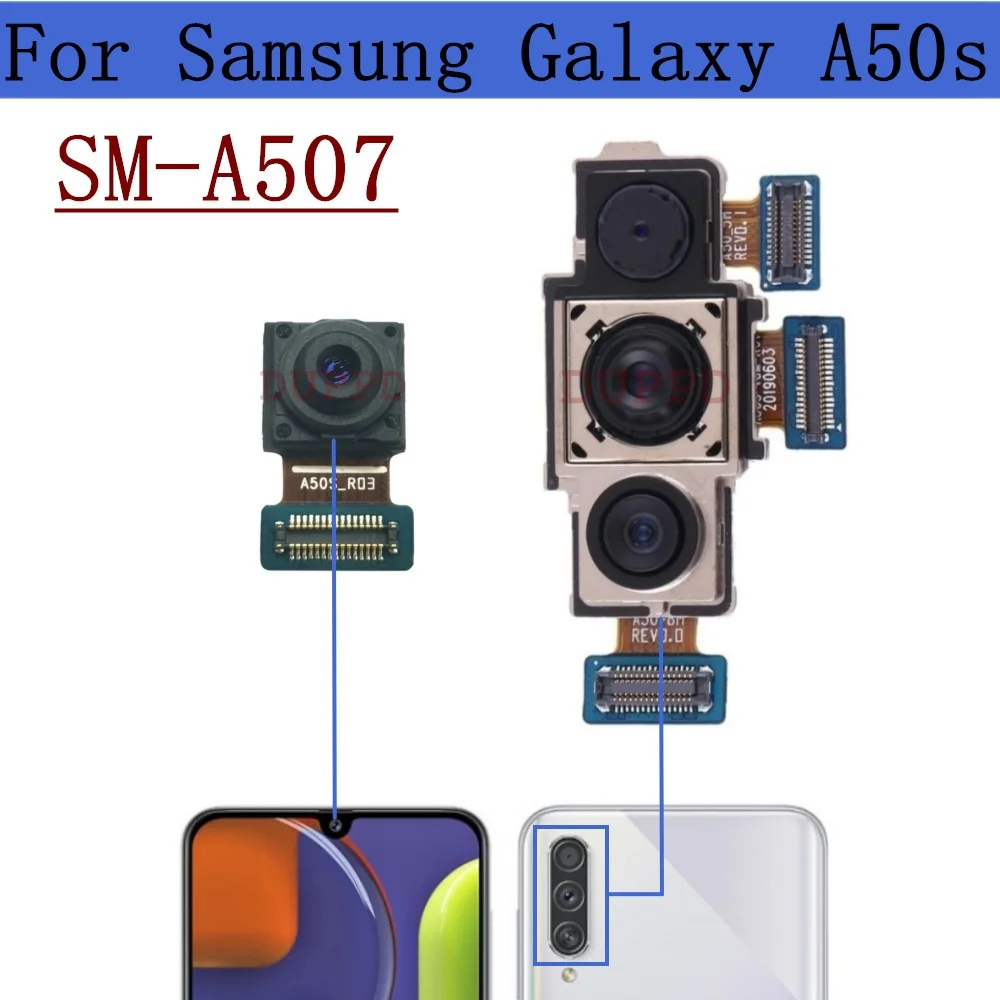 

Front Rear Camera Module For Samsung Galaxy A50s SM-A507F A507FN Frontal Selfie Wide Back Facing Main Camera Flex Cable Spare