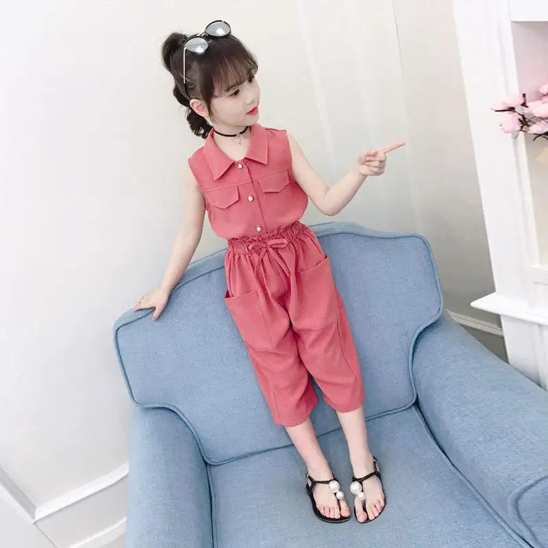 Girls Clothes Set Summer Solid Color Vest + Short Pants 2 PCS Children Clothing for Girl Teen Kids Girls Clothes 8 10 11 12 Year