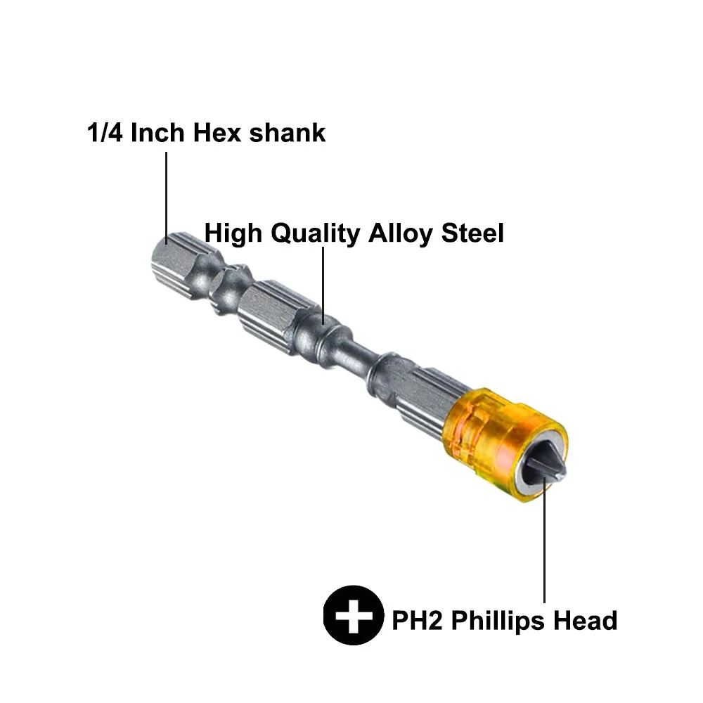 STONEGO 2PCS/5PCS Single/Double Head 65mm Anti-Slip 1/4 Inch Hex Shank S2 PH2 Magnetic Phillips Screwdriver Bits