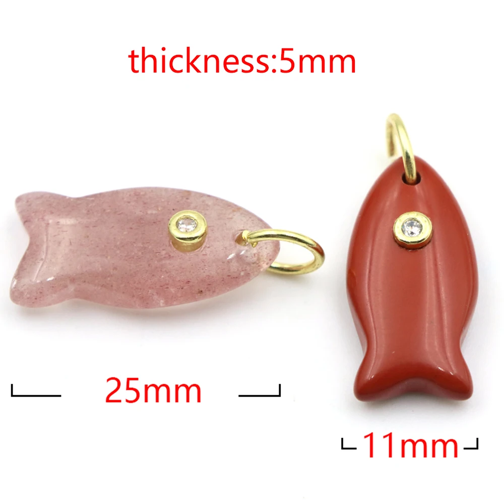 25mm Naturstein-Anhänger in Fischform mit Weißem Zirkon für DIY-Schmuckherstellung, Charm für Halsketten, Armbänder, Ohrringe und Accessoires – Detail 1