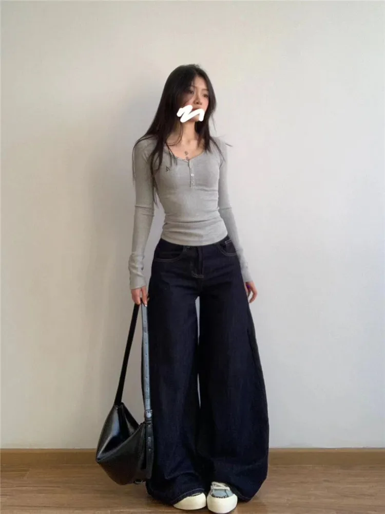 

American Retro High Street Wide Leg Jeans Women's Loose Slimming Taller Extended Floor-Length Pants Spring Summer