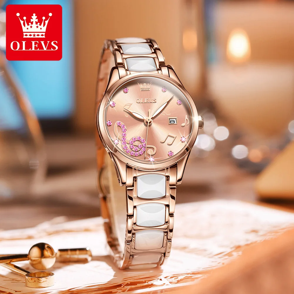 Women's Ceramic Strip Quartz Watch with Date and Luminous Feature