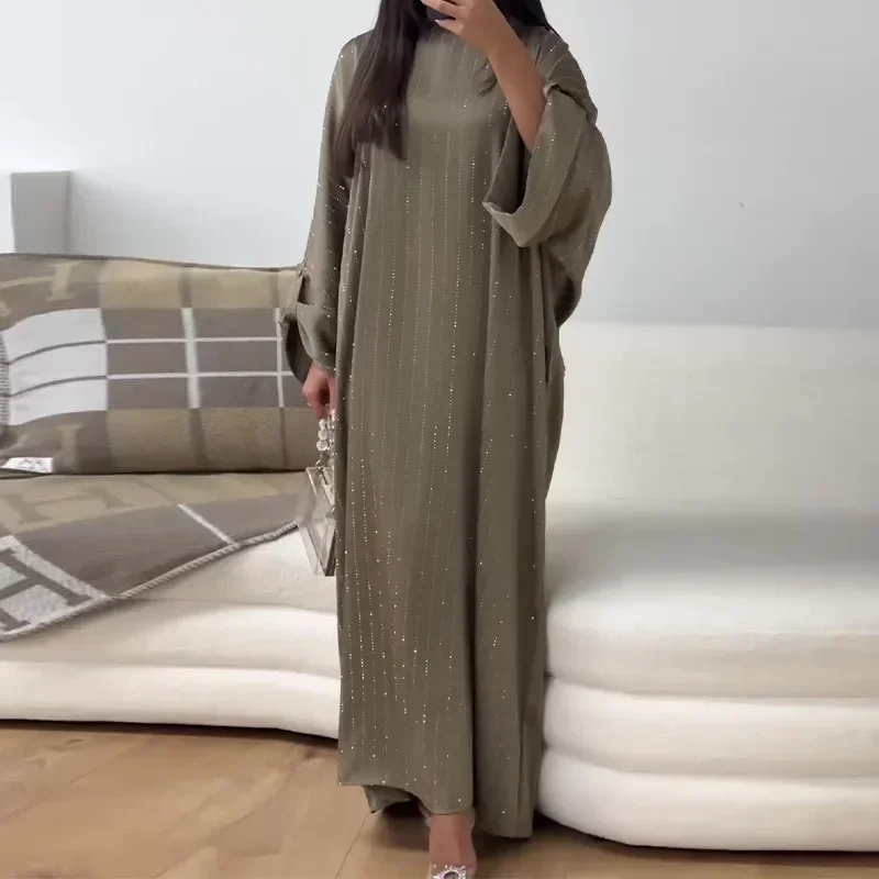 Women Roune Neck Long Loose Maxi Dress Shining Stripes Floor Length Dress  Abaya - AliExpress 200000345
