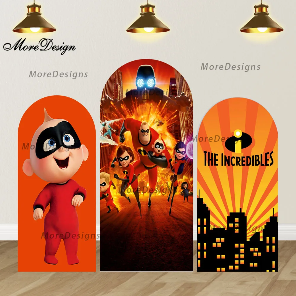 Disney Incredibles Arch Photo Backdrop Baby Shower Decoration Kids Birthday Party Arched Covers Doubleside Photography Props