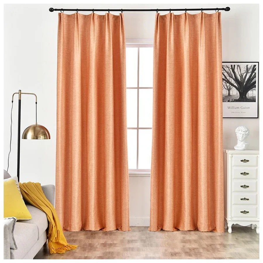 Curtains for Living Room Orange Modern Blackout  Yellow Linen Cotton Thick Heavy French Window Treatment Drapes Cortinas