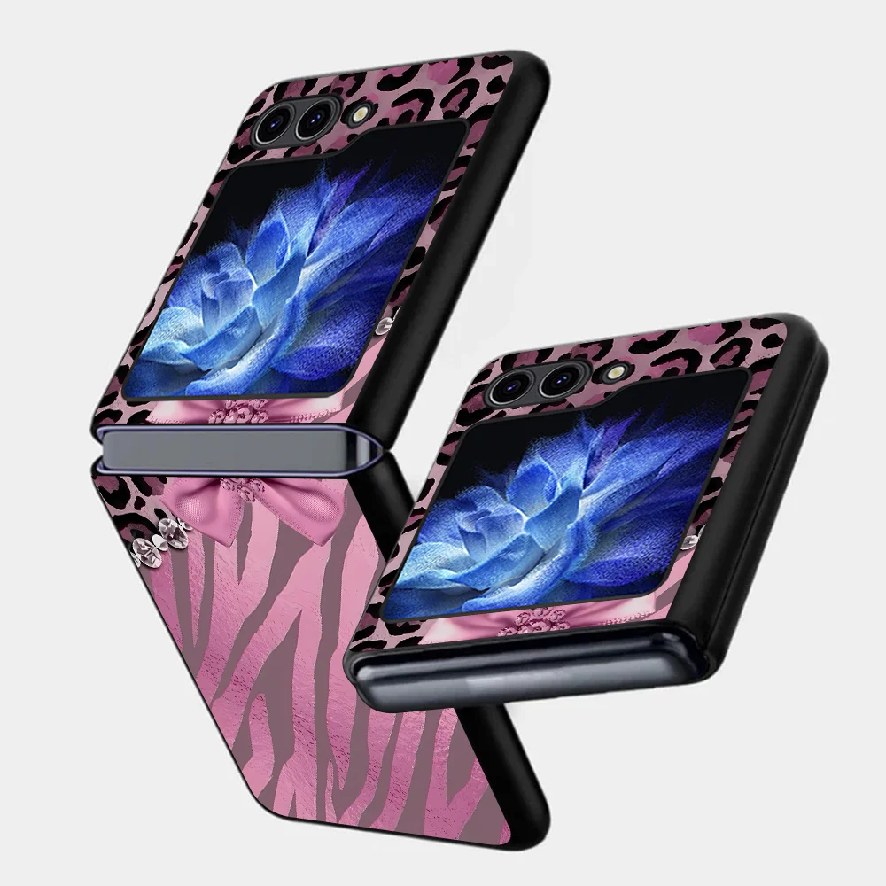 Cover Funda Phone Case for Samsung Galaxy Z Flip 8 ZFlip3 ZFlip5 ZFlip4 ZFlip7 FE Z Flip 7 ZFlip 6 Pink Bow Leopard Design