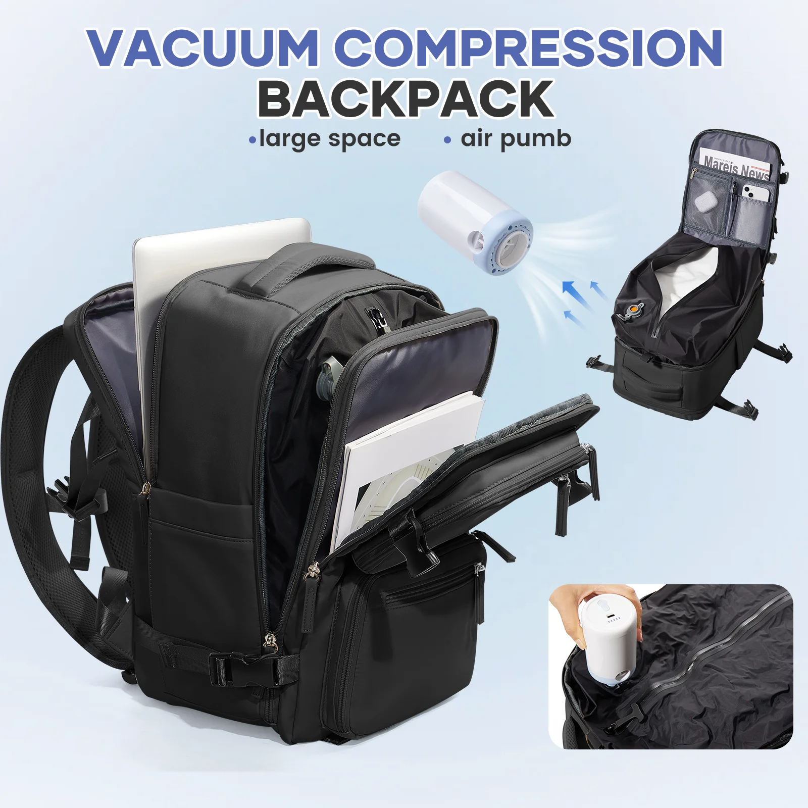 Air Compression Hiking Travel Vacuum Backpack, Female Notebook Backpack Men's Bag Airplane Travel Backpack Ryanair 40x20x25 ﻿