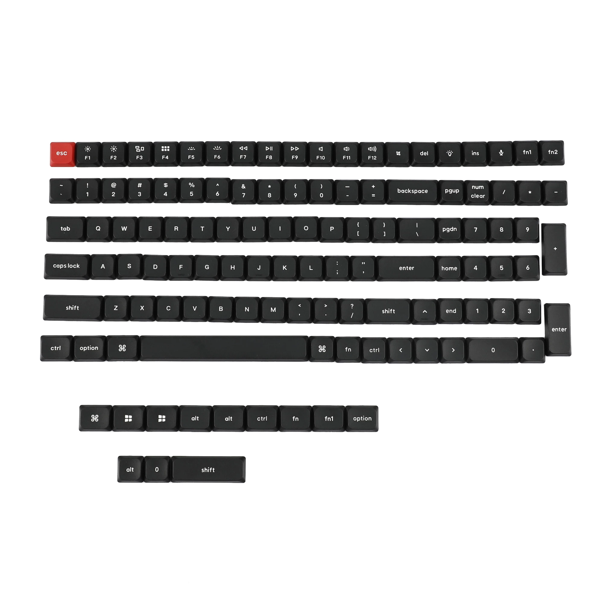 YMDK 117 Keys PBT Black Low Profile Keycaps Top Print Key Caps Compatible with Keychron K1 K3 Low Profile MX Mechanical Keyboard