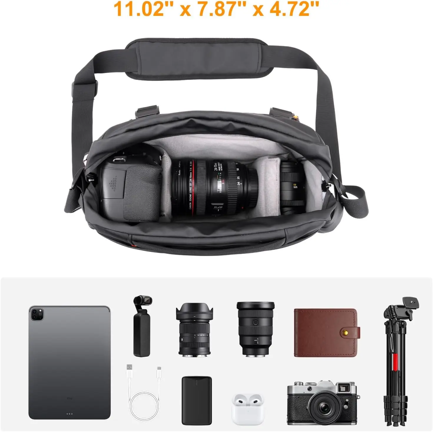 Camera Sling Bag, Crossbody Camera Bag for Photographers, Black DSLR/SLR/Mirrorless Waterproof Camera Shoulder Bags, Portable