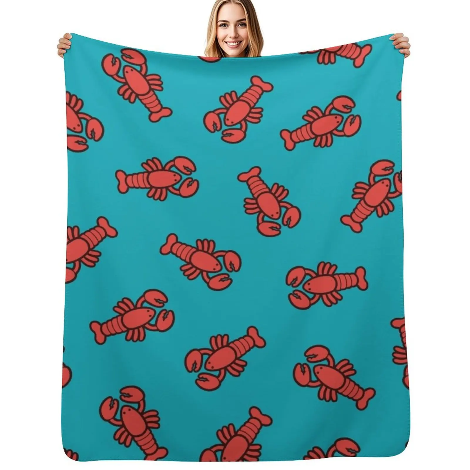 Lobsters Pattern on Turquoise Blue Throw Blanket bed plaid Softest Custom Picnic Soft Fashion Sofas Blankets