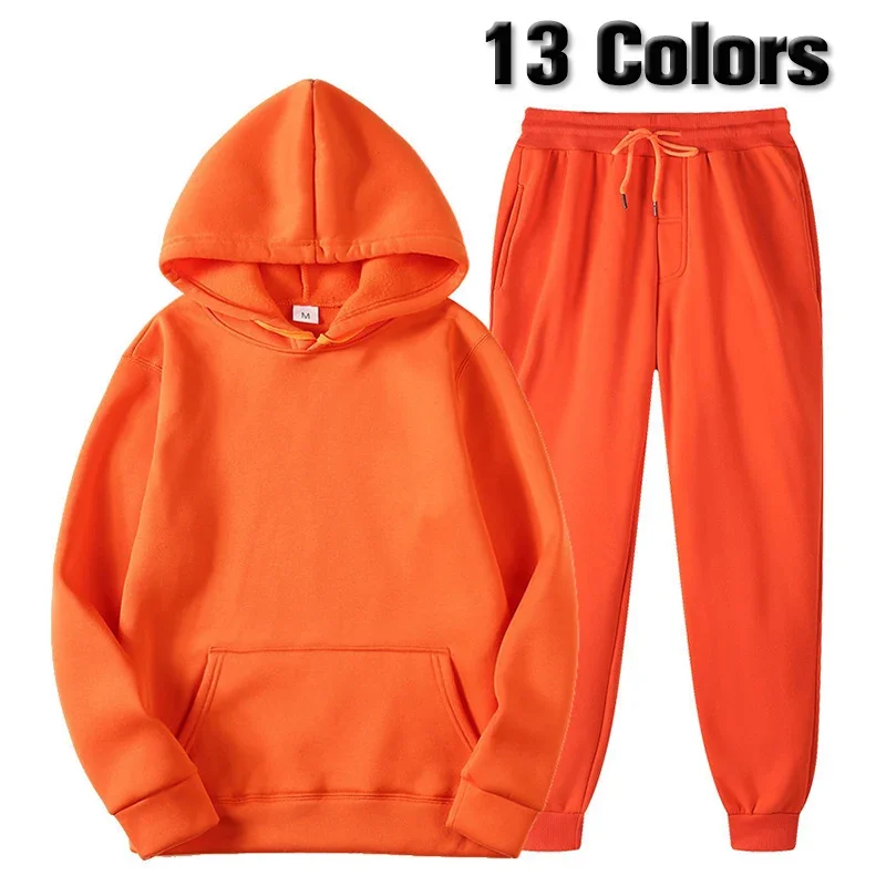 Unisex Tracksuits Hooded Sports Suit Men Women Casual Solid Color Hoodie and Pants 2 Pieces Set Flecce Sportswear Jogging Suits