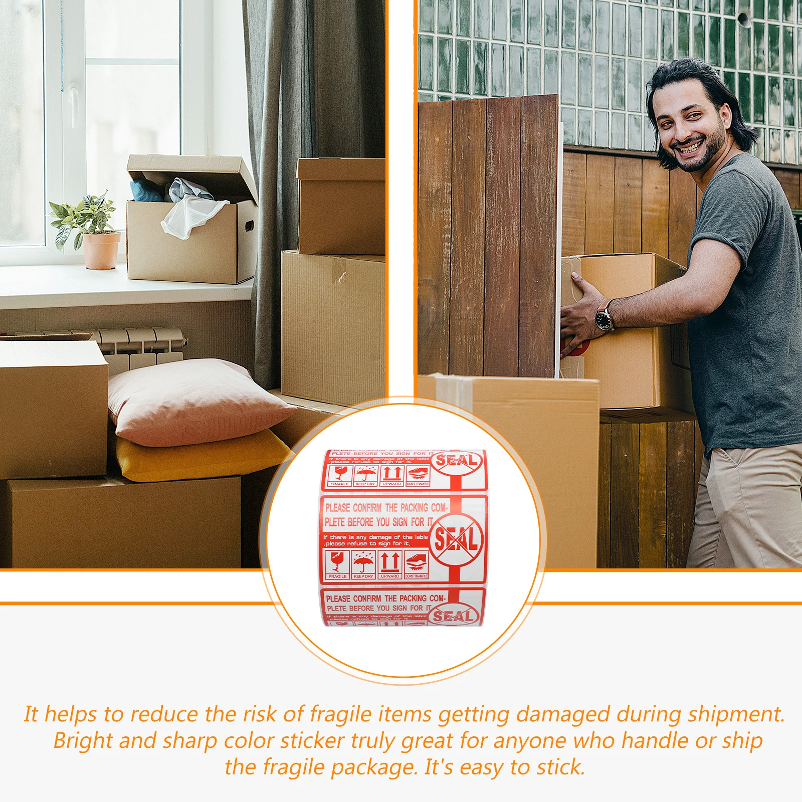 

1pcs 1 Roll Handle With Care Label Sticker Red White Warning Decal For Shipping Packaging Fragile Box Durable Adhesive Tape Free