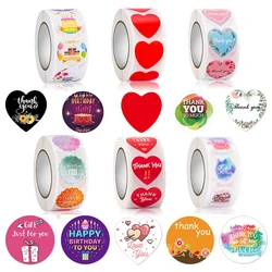 500Pcs/Roll Heart Sticker Thank you Birthday Candy Bag Seal Wedding Party Decorative DIY Cards Valentines  Day Gift Boxes Tags