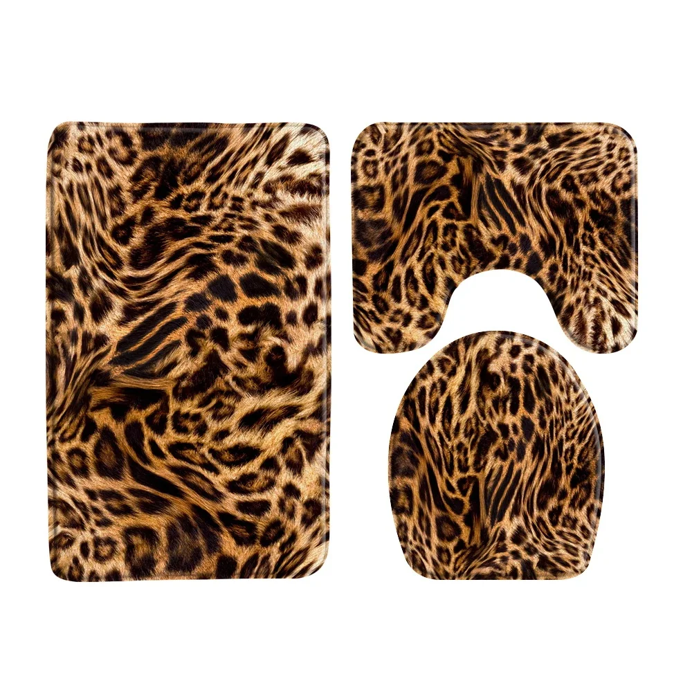 Leopard Pattern Bath Mat Set Black White Stripes Zebra Pattern Bathroom Decoration Bath Rug Fashion Home Carpet Toilet Lid Cover