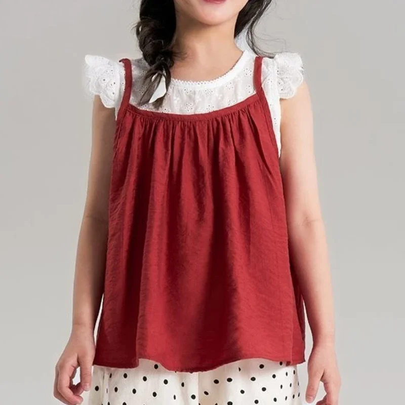 

Children's Clothing Girls' Shirt Summer 2025 New Fake Two-piece Doll Shirt Baby Shirt