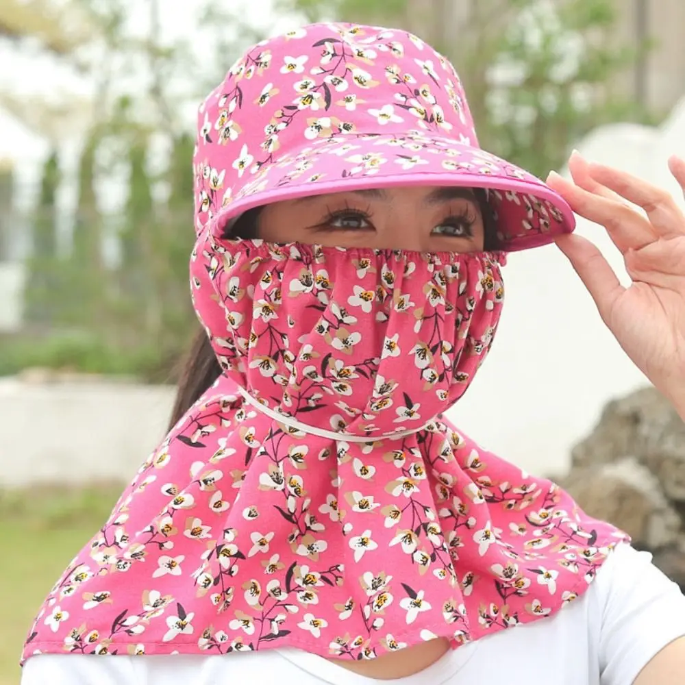 

Lightweight Floral Women Sun Hat Sun Protection Face Mask Sunscreen Bucket Hat Wide Brim Farm Work Cap Tea Picking Hat Farm Work