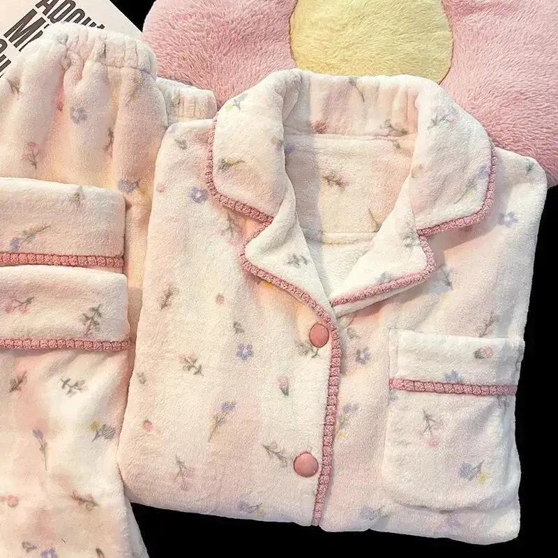 New Sweet Temperament Small Fragrance Women's Sleepwear Women's Autumn and Winter Long Sleeved Home Clothes New Girl Gentle Set