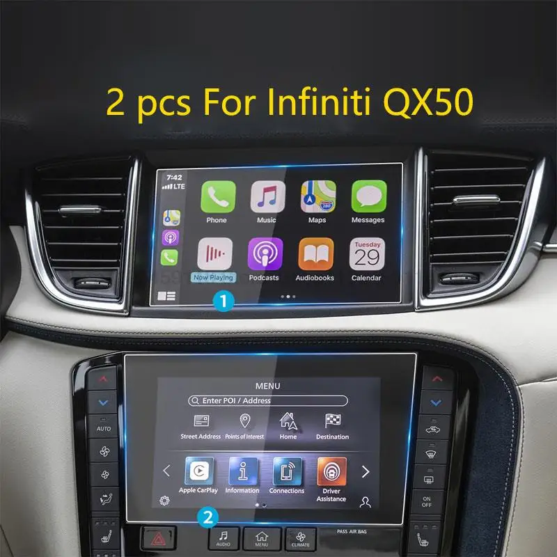 

Tempered Glass Screen Protector Film For Infiniti QX50 2020 2021 2022 Car GPS Navigation Interior anti-scratch accessories 2pcs