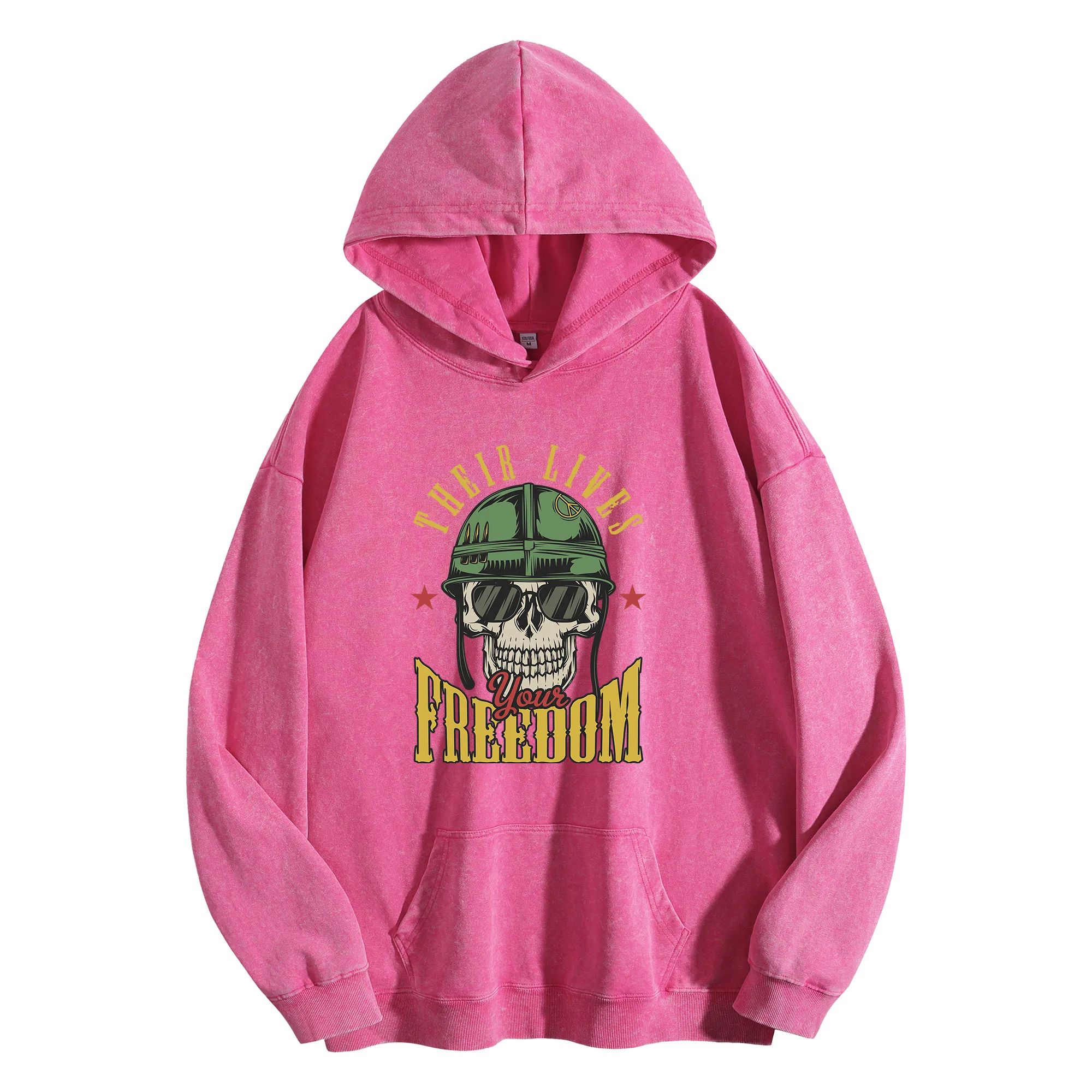 الهيكل العظمي الجندي الرسم طباعة 400G خمر غسلها هوديي للجنسين المتضخم الشارع الشهير البلوز مجموعة الخريف/الشتاء