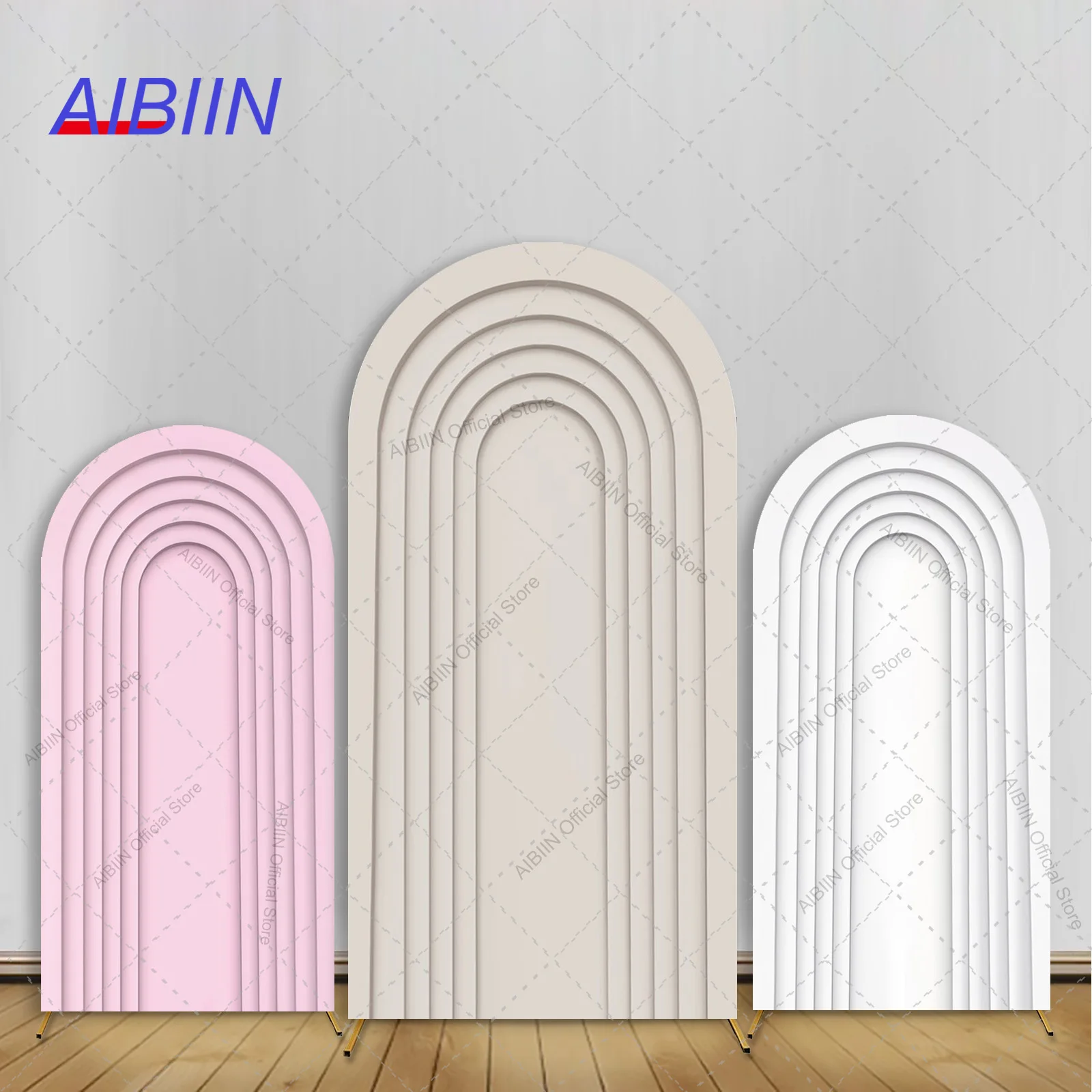 

Grey White Pink Cream Strip Birthday Arch Backdrop Cover Fake 3D Striped Wedding Bridal Shower Baby Party Decor Background