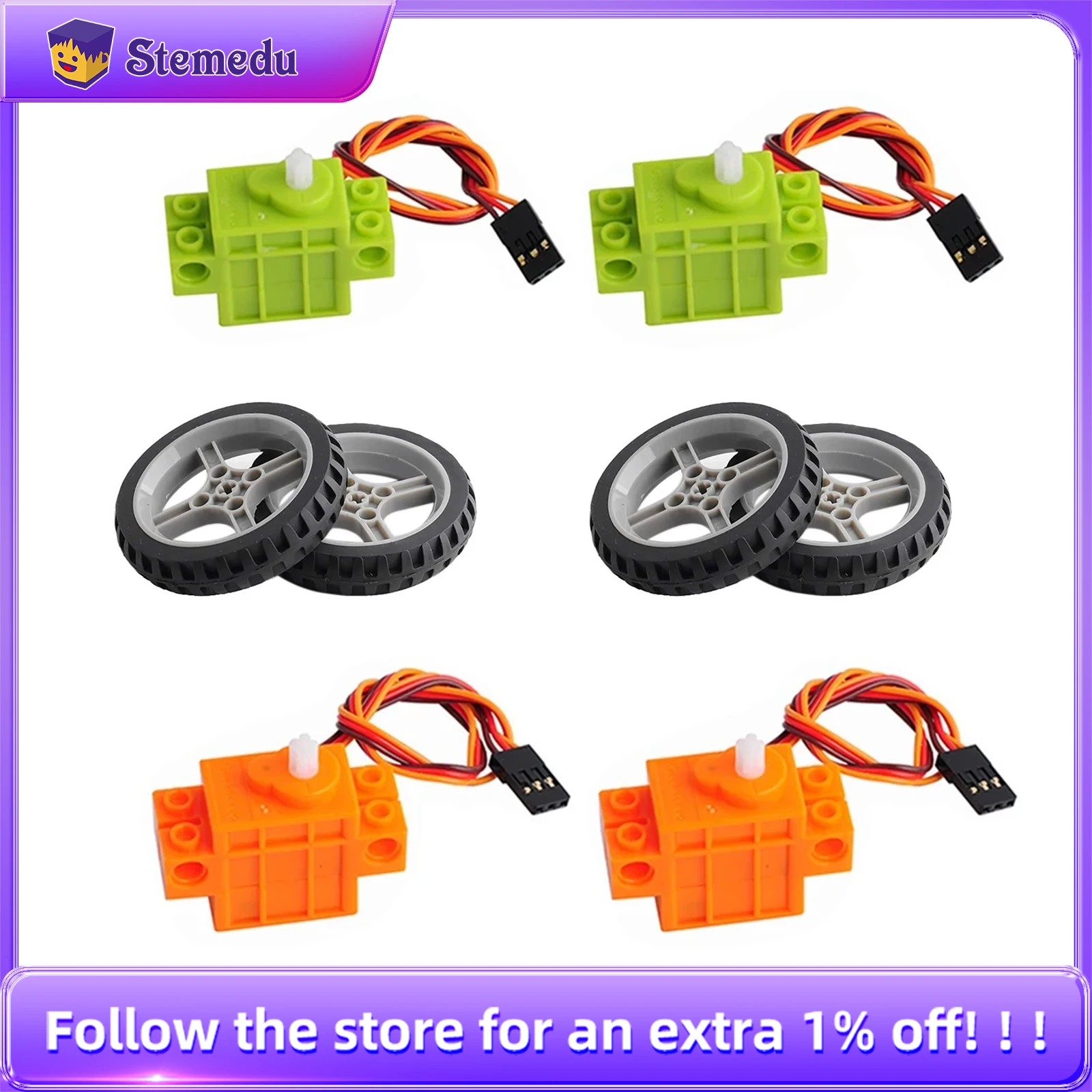 4PCS Geekservo 360 Degree Continuous Rotation Servo Wheel Compatible with Legoeds Building Blocks Micro:bit Robot Smart Car Toys