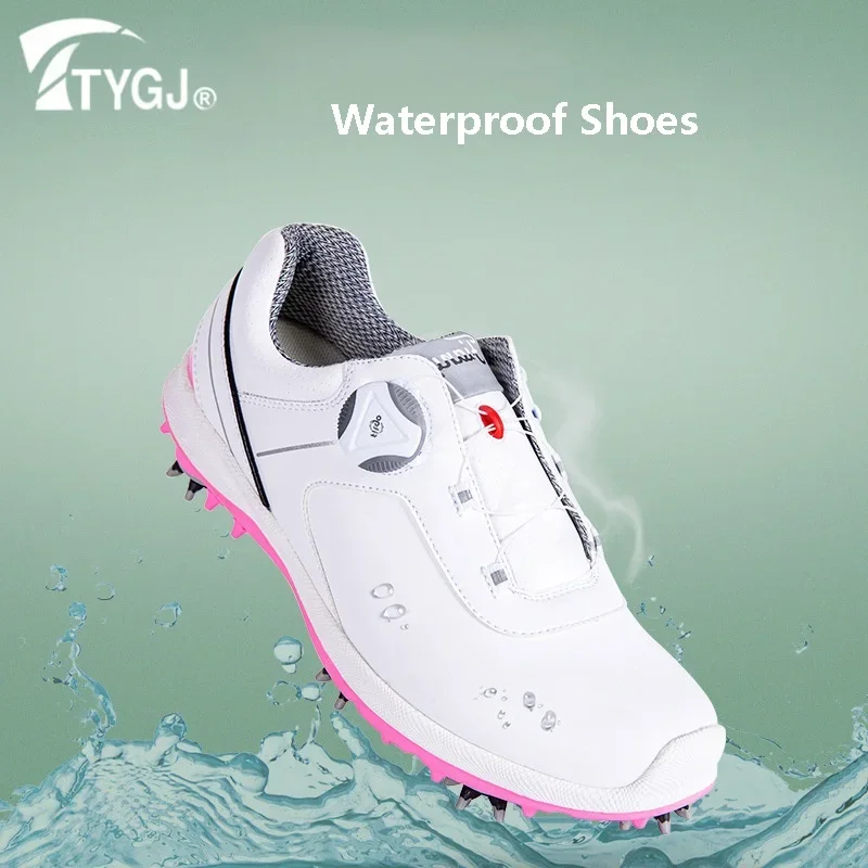 TTYGJ Microfiber Waterproof Golf Shoes Women Anti-skid Spike Golf Sneakers Ladies Lightweight Sports Shoes Training Footwear