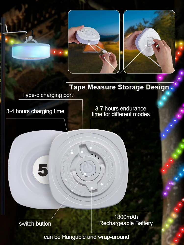 Nachtlampje Luz Noturna LED Smart APP RGB Camping Luz de Cordão Água-Resistente Recarregável Decoração de Quarto Ambiente Lâmpada Colorida